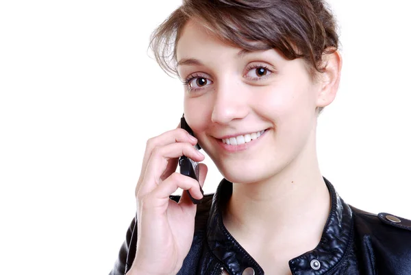 Jovem Mulher Falando Telefone — Fotografia de Stock