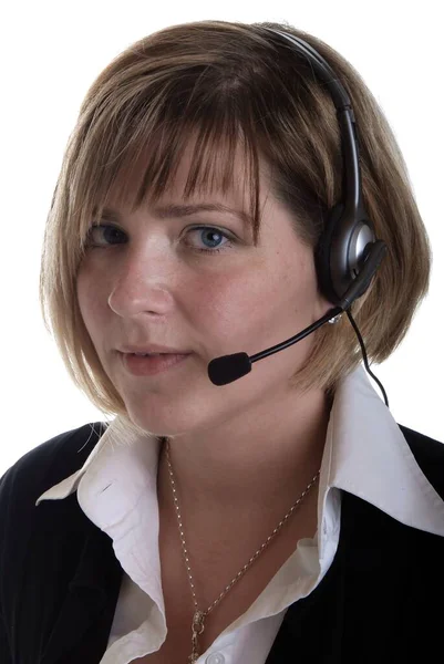 Blond Vrouw Met Headset — Stockfoto