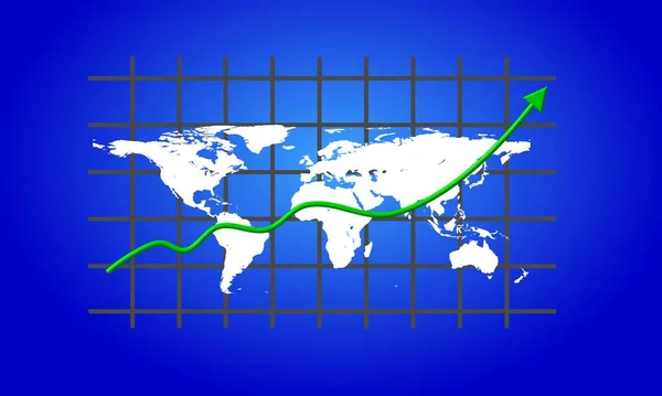 Gráfico Negócios Com Mapa Mundo Seta — Fotografia de Stock