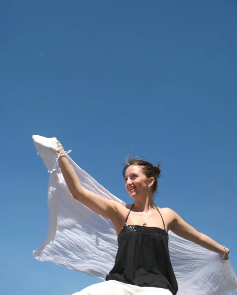 Young Woman White Dress Wings Flying Wind Stock Image