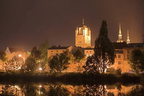 Stralsund Chiesa Santa Maria Notte — Foto Stock