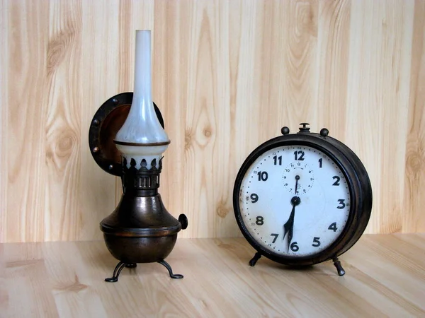 Alarm Clock Oil Lamp — Stock Photo, Image