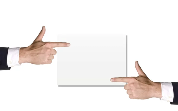 Χέρι Κρατώντας Λευκή Κάρτα Που Απομονώνεται Λευκό — Φωτογραφία Αρχείου
