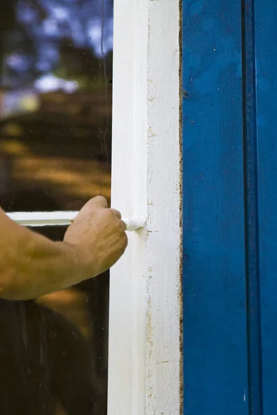 Painter Hand Painting Window — Stock Photo, Image