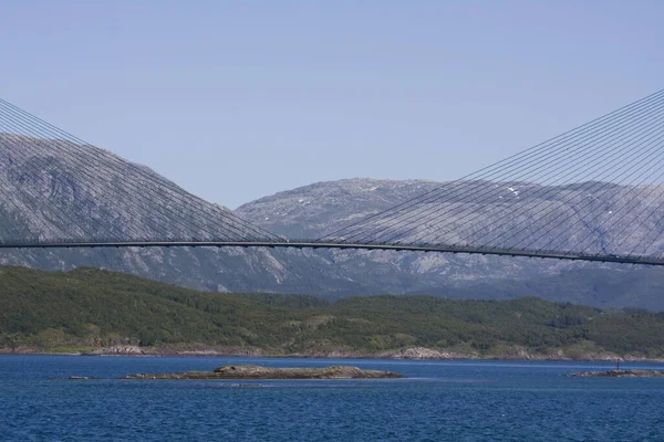 Bro Över Fjord Lofoten Norge — Stockfoto