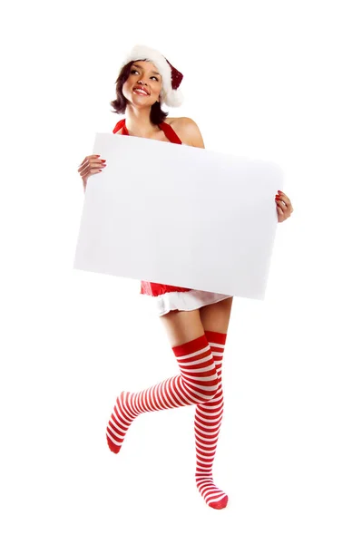 Mujer Navidad Riendo Con Cartón —  Fotos de Stock