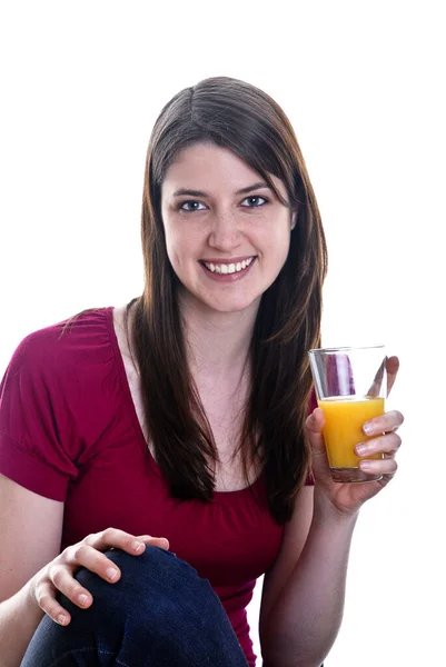 Kobieta Pije Szklankę Soku — Zdjęcie stockowe