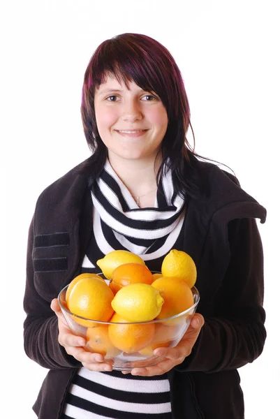Flicka Med Citrusfrukter — Stockfoto