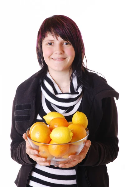 Menina Com Frutas Cítricas — Fotografia de Stock