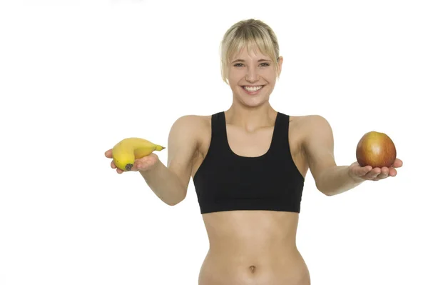 Mujer Joven Con Manzana Las Manos — Foto de Stock