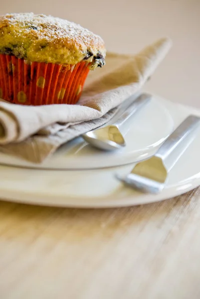 Muffin Com Garfo Colher — Fotografia de Stock