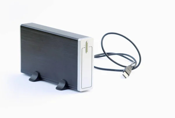 Tablet Externo Con Cable Usb Sobre Fondo Blanco — Foto de Stock