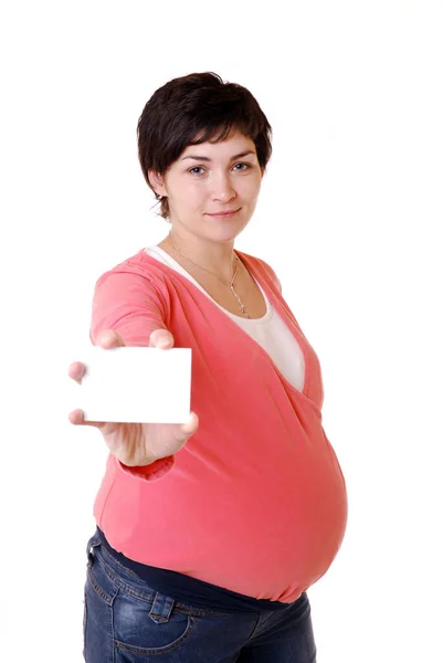 Schwangere Mit Visitenkarten — Stockfoto