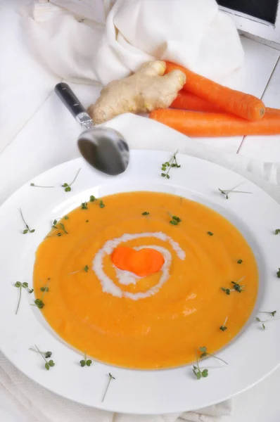 Sopa Creme Cenoura Com Gengibre Agrião — Fotografia de Stock