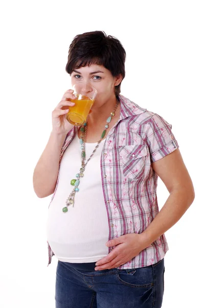 Mujer Embarazada Con Jugo — Foto de Stock