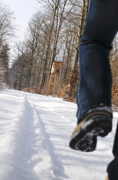 Lähikuva Mies Kävelee Lumessa — kuvapankkivalokuva