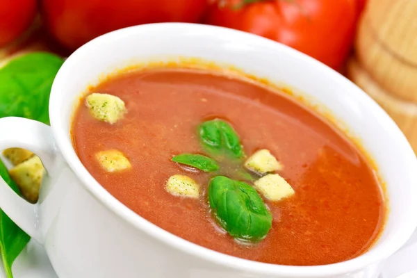 Tomatensuppe Einem Weißen Teller — Stockfoto