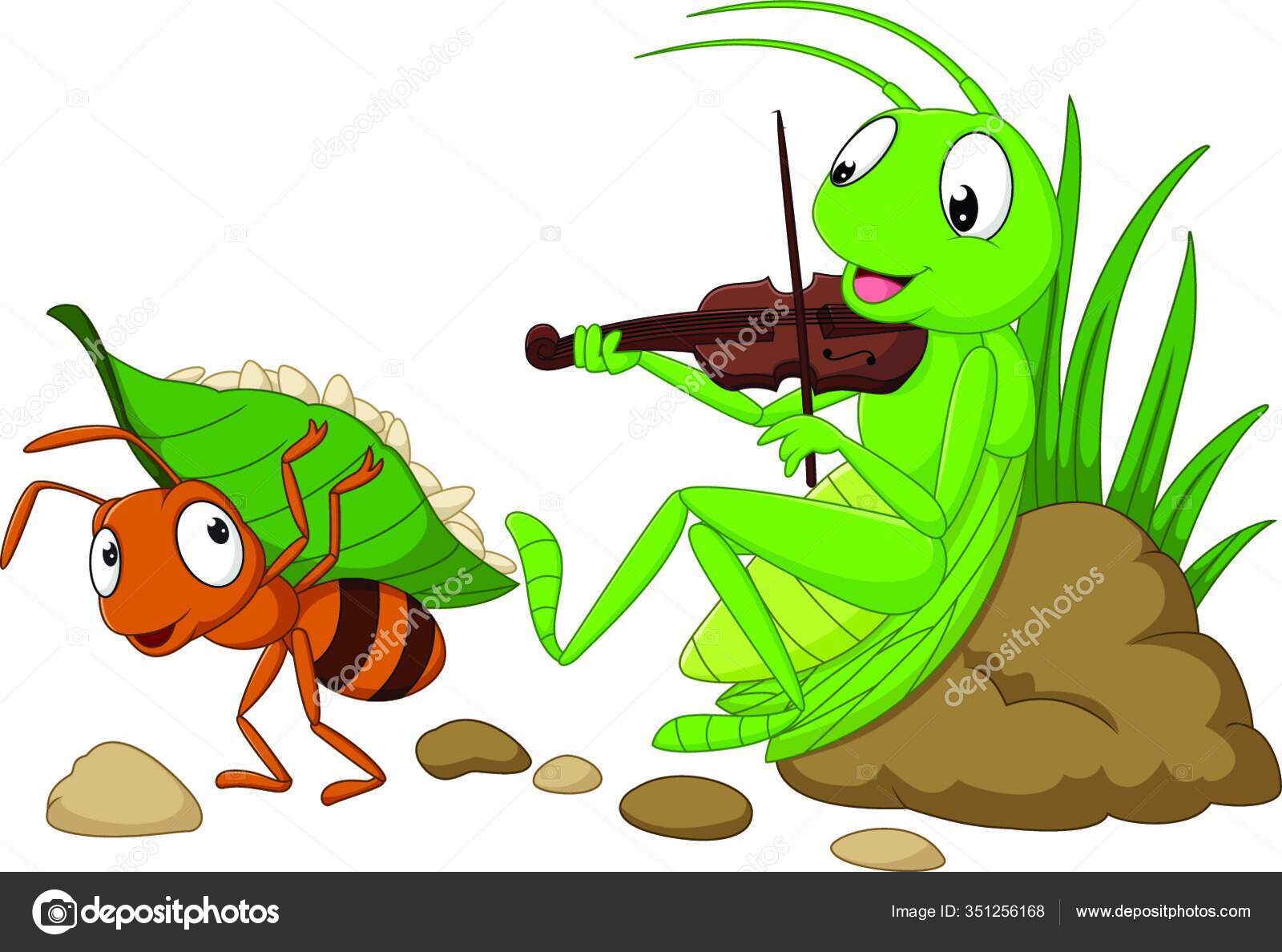 Cartoon Ant Grasshopper Stock Vector by ©PantherMediaSeller 351256168