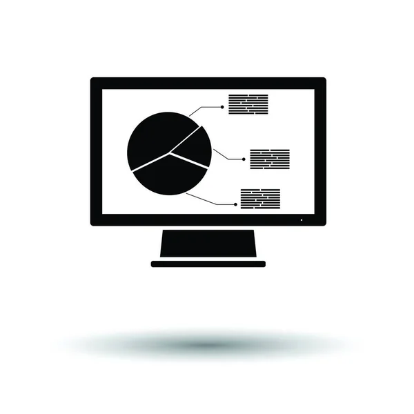 Monitore Com Ícone Diagrama Análise Fundo Branco Com Design Sombra — Vetor de Stock