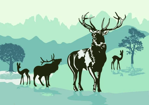 山中的鹿群 — 图库矢量图片