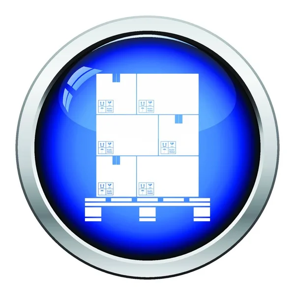 Scatole Cartone Sull Icona Del Pallet Design Lucido Del Pulsante — Vettoriale Stock