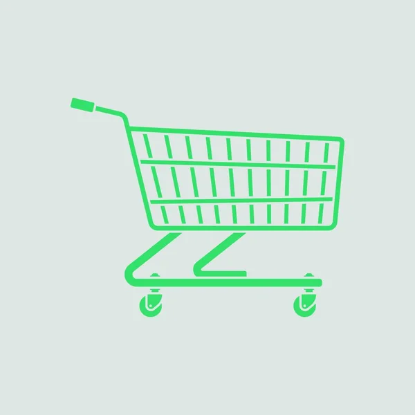 スーパーマーケットのショッピングカートアイコン 緑の灰色の背景 ベクターイラスト — ストックベクタ