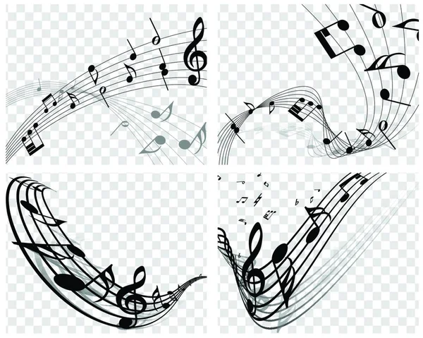 Muzyczne Projekty Elementami Pracowników Muzyki Klucz Wiolinowy Notatki Czerni Bieli — Wektor stockowy
