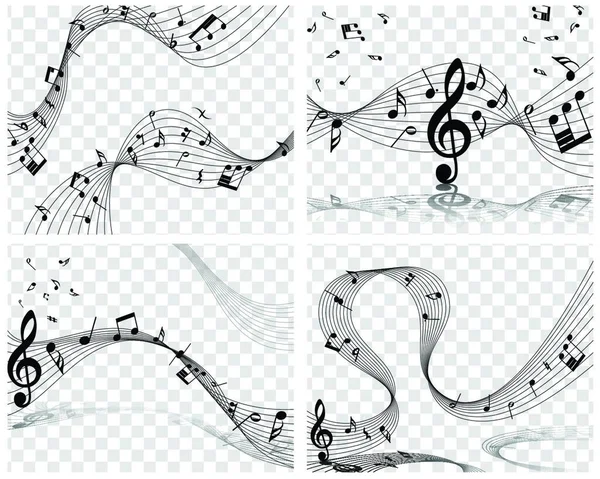 Musical Designs Elements Music Staff Treble Clef Notes Black White — Vetor de Stock