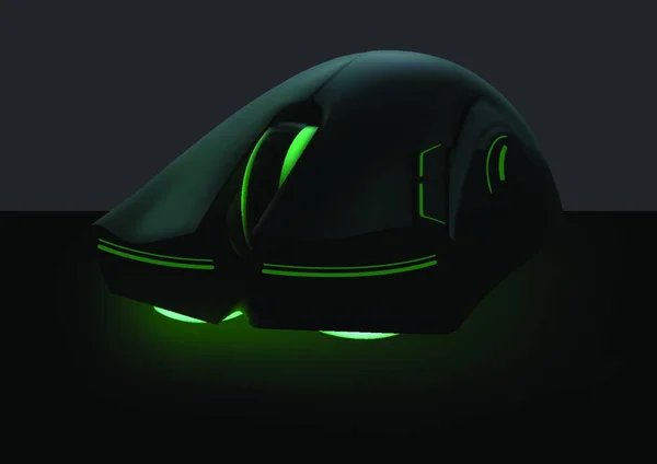 Dark Computer Mouse Illuminated Green Neon Nowoczesna Ilustracja Graficzna Urządzeń — Wektor stockowy