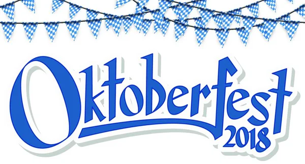 具有蓝白格子图案和蓝色圆饼的2018年Oktoberfest花环 — 图库矢量图片