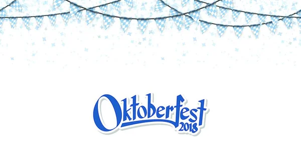 Guirnaldas Oktoberfest 2018 Con Patrón Cuadros Azul Blanco Confeti Azul — Vector de stock