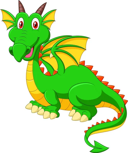 Desenhos Animados Dragão Verde Feliz — Vetor de Stock