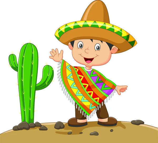 Cartoon Boy Wearing Mexican Dress — Stock Vector