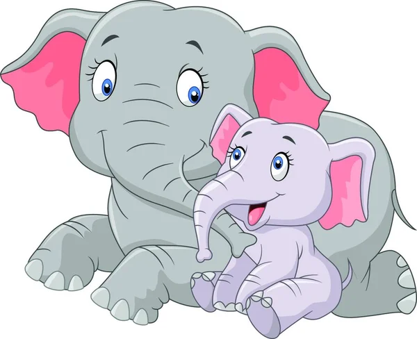 Dibujos Animados Madre Bebé Elefante — Vector de stock