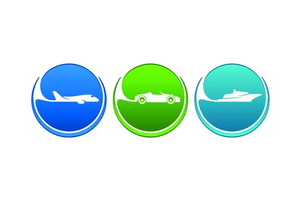 Ícones Veículos Vetores Sobre Companhia Aérea Rodovia Transporte Marítimo Para — Vetor de Stock