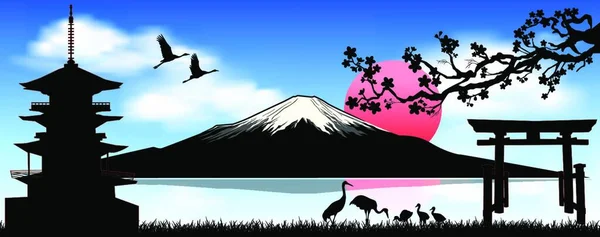 Silhouette Des Berges Fuji Morgengrauen Landschaft Berg Fuji Berg Fuji — Stockvektor