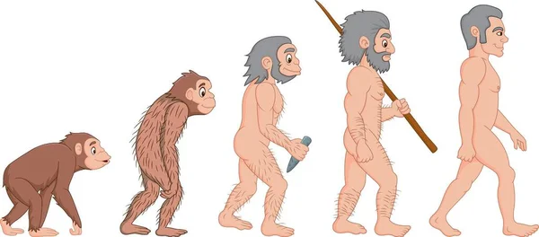 Kreskówkowa Ewolucja Człowieka Ilustracja Białym Tle — Wektor stockowy
