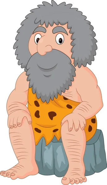 Sesión Cartoon Caveman Ilustración Sobre Fondo Blanco — Vector de stock