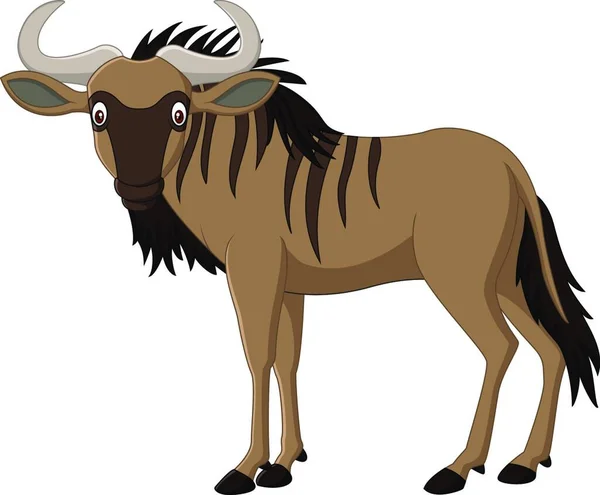 Dibujos Animados Wildebeest Aislado Sobre Fondo Blanco — Vector de stock