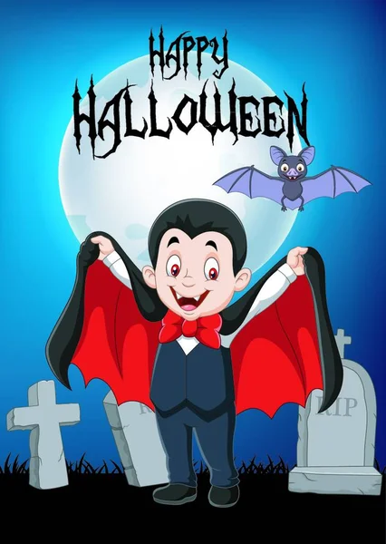 Dibujos Animados Vampiro Divertido Con Fondo Halloween — Archivo Imágenes Vectoriales