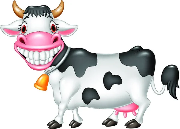 Desenhos Animados Vaca Feliz Isolado Fundo Branco —  Vetores de Stock