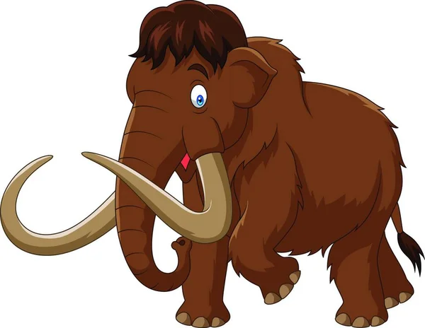 Cartoon Mammoth Isolated White Background — Stock Vector