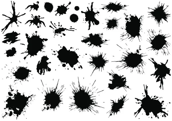 Black Splatters White Background Black White Illustration Set Vector — Stock Vector