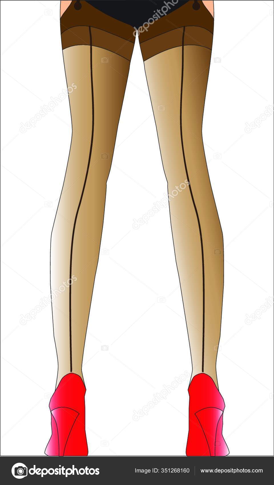 Pair Ladies Legs Seamed Stockings Red Shoes Stock Vector by