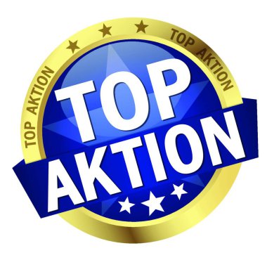 round colored button with banner and text top campaign (in german). clipart