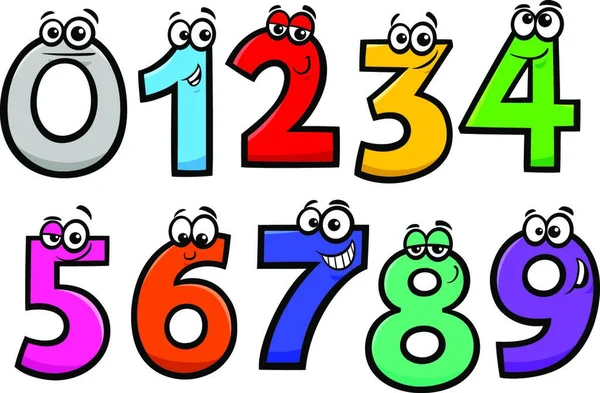 Educational Cartoon Illustrations Basic Numbers Characters Set — Stock Vector