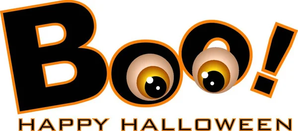 Happy Halloween Boo Κείμενο Αστεία Μάτια Μπάλες Χρώμα Απομονώνονται Λευκό — Διανυσματικό Αρχείο