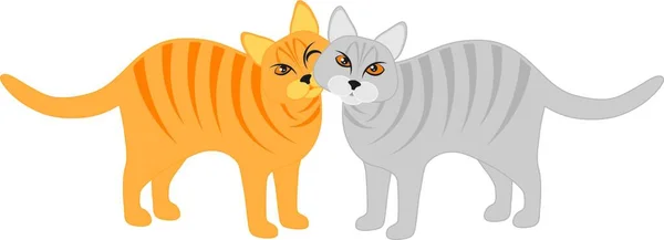 Pair Calico Tabby Cats Snuggling Isolated White Background Illustration — Stock Vector