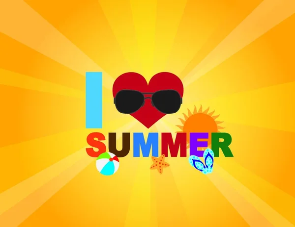 Love Summer Text Heart Beach Ball Starfish Flip Beach Scene — стоковий вектор