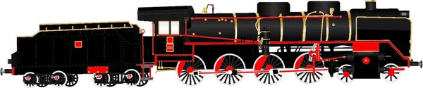 Une Locomotive Lourde Vapeur Rouge Noire Douze Roues Avec Raccords — Image vectorielle